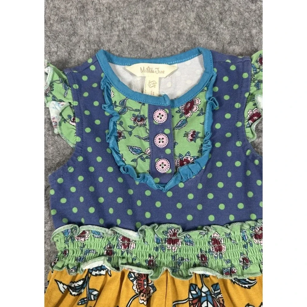 Matilda Jane Sleeveless Pants Jumpsuit Floral Polka Dot Yellow Blue 12-18 Months